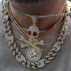 Chokers Out Design Pełny kryształowy uchodka z chrupiąc wisiorka z długim łańcuchem linowym dla mężczyzn przyjacielu Hip Hop punkowa biżuteria sidn22