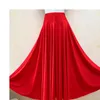 Summer Women Flamenco Skirts Womens Solid Color High Waist Ballroom Dance Long Waltz Tango Skirt Y398