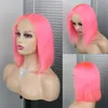 13x4 Parrucche per capelli umani frontali in pizzo colorato rosa Parrucca corta dritta pre pizzicata per donne nere