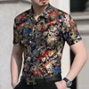 Men's Casual Shirts Gold Bronzing Silk For Mens Club Dress Unusual Clothes Luxury Large Size Stretch Flowers Blouse Holiday DressMen's