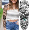 NXY Tijdelijke Tattoo Sexy Lange Volledige Arm Rose Klok S Voor Mannen Vrouwen Tatoo Body Leg Art Make Grote Tiger Bloem Fake Stickers 0330