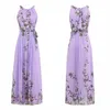 Plus Size S 6xl Summer Women S Long Dresses Beach Floral Print Chiffon Boho Maxi Dress with Sashes Sling Sleeveless Female 220527