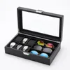 Titta på lådor Fall Luxury Glass Lagring Box Carbon Fiber Organizer Pu Leather Display Cabinet