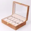 Watch Boxes & Cases Luxury Wooden Box Case Holder Stand Casket Display Storage Organizer 12 Seats Square Buckle Lock Present CabinetWatch He