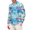 Men's Casual Shirts Fashion Mens Shirt Flamingos Hawaiian Stand-up Collar Plus Size 6XL Long Sleeve Buttons