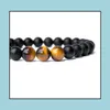 Braccialetti con fili di perline Gioielli Jln Onyx Bracciale con occhio di tigre Perline di energia genuina Pietra nera opaca Agata Stretch Bead per uomo Donna