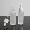 Frascos de soro de óleo essencial de vidro fosco de 1 oz 30ml frasco conta-gotas de estilo longo com tampa branca embalagem cosmética