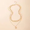 Joli coeur pendentif collier breloques multicouche épaisse chaîne tour de cou clavicule or alliage métal bijoux collier