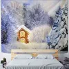 Startseite Tapisserie Eis- und Schnee-Stil Wandbehang Frohe Weihnachten Teppich Dorf aus Holz zum Handwaschen gewebt 100 Polyester J220804