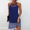 Sexy mini dres moda moda halter hollow out sem mangas es elegante boho feminina na praia vestidos 220615