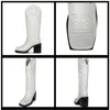 Платформа коренастый западный средний теленок Высокие каблуки Вышитые квадратные носки натягивают модные ковбойские сапоги для моды 220815