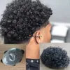 8mm tunn hud afro lockig toupee man väva hår svart herrar kinky curl hane toupee 100% mänskliga hårstrån peruker full maskingjord ersättningssystem #1b färg 8x10 tum