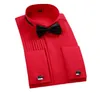 Zwarte heren Franse manchet Tuxedo Shirt Solid Color Wing Tip Kraag mannen Lange Mouw Drail Shirts formeel bruidegomshirt