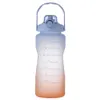 Bouteilles en plastique à poignée de grande capacité de 2000 ml Bounce Cover Outdoor Frosted Sports Kettle Gradient Color Space Cup Avec Scale PRO232