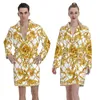 Noisydesigns Golden Floral Pattern Fashion Pyjamas Automne et hiver Dames Peignoir Vêtements de nuit Casual Robe douce Unisexe Luxe 220627