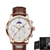 Orologi da uomo Top Brand Orologio di lusso Casual Leathe 24 ore Moon Phase Orologio da uomo sportivo Cronografo al quarzo impermeabile