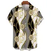 Men's Casual Shirts Men's Hawaiian Sleeve Single Button Loose Oversized 3d Gold Necklace Print Shirt TopMen's