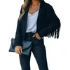 Jaquetas femininas Faux Suede Tassel Jacket feminino vintage lapela de manga comprida Fringe cortada hippie motociclista cardigan Outwears 2022