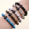 Charm Bracelets Cross Charms Bracelet Natural Turquoises Agates Tiger Eye Stone Beads For Women Men Jewelry Pulsera GiftCharm