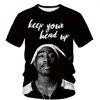 Camiseta con estampado 3D de estrella de rapero Tupac para hombre y mujer, ropa de calle informal con cuello redondo, cantante de Hip Hop Rap Music290T