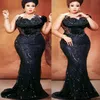 2022 Plus Size Arabic Aso Ebi Black Mermaid Luxurious Prom Dresses Pärled Crystals Evening Formal Party Second Reception Birthday Engagement Gowns Dress ZJ250