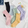 Socks & Hosiery Pairs Women Cotton Ruffle Frilly Black White Cute Autumn Winter Fashion Solid Color Soft Happy Girl 2022