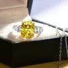 Anelli a grappolo di gioielli Anello in argento sterling con diamante giallo femminile lusso taglio giallo auto rettangolare piatta 7 * 9 mm