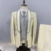 Мужские костюмы Blazers Полный мужской смокинг для мужчин Свадебная слабая желтая и серый джентльмен