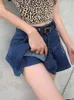 Ropter Women Jeans Skirts High Waist Pleated Skirts Zipper Mini Skirts Summer 90S Streetwear Bottom Y2K Skinny Blue Skirt 220617