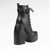 Botas de couro nu simples preto simples feminino quadrado cabeça super alta fivela lateral com zíper tornozelo bota grande tamanho 40 220709
