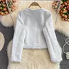 New design women's autumn lurex patched tweed woolen solid color cute o-neck long sleeve jacket coat ML