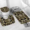 3D Luxury Black Gold Greek Badrumsgardiner Duschgardin Set Modern Geometric Ornate Red Rose Bath Mattor Toalettmattor Dekor 220517