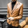 Autumn Winter Men Men Color Solid Faux Leath Sonos Jaqueta de Manga Longa Blazer Coat L220801