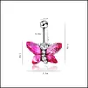 Body Arts Tattoos Art Health Beauty Heart Dangle Belly Button Rings Stainless Steel Butterfly Navel Ring With Diamond Je Dh4Yo