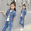 Ensembles de vêtements filles ensemble de vêtements Denim Rivet vestes Jeans 2 pièces automne hiver adolescent vêtements pour enfants 6 8 10 12 13 14 ans vêtements