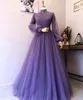 Lavendel Dubai A-Line High Neck Kväll Natt Klänningar Muslim 2022 Vintage Tulle Långärmad Formell Prom Party Gowns Plus Storlek