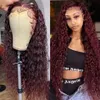 Inch 30 99J Bury Deep Wave 13X4 Lace Front Synthetic Wigs Simulation Human Hair Red Colored Curly Frontal Closure Wig For Women al