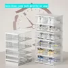 1set/3box Integrated Flip-top Collapsible Shoe Box Storage Bin Tool-free Installation One Pull Transparent Plastic Shoes Cabinet Foldable Shoe Rack ZL0823sea