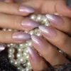 Unghie finte rosa chiaro mandorla stampa su stiletto corto medio Galaxy Shine copertura completa punte per unghie finte nude arte artificiale Prud22