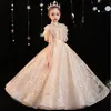 女の子のドレスsuqin tulle dress for wedding party party formall ball gown kids golden lace long invening flower prom dressgirl's