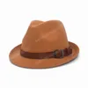 Fashion Gentleman Elegant Men Wool Jazz Fedora Hat With Belt Vintage Church Hat For Women Bowler Cap 56-58CM