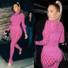 Sexig Club Party Hollow Out See Through 2 Piece Pant Matching Set Women Turtleneck Shirt Toppar Leggings Skinny Outfit för kvinna 220315