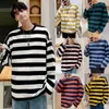 Koszulka z długim rękawem z długim rękawem Męskie Koreański styl Kontrast Paski Crewneck Top Tees Mężczyzna Luźna Dorywczo Młodzież Moda Bluza