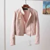 Fashion White Pu Jacket Women Slim Zipper Biker Moto Faux Leather Coat New Spring Autumn Streetwear Pink Leather Outwear L220801