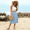 Zomer Midirkirt Women Chiffon Midi Slit Skirts Hoge taille Bloemprint Fashion Beach Elegant Wrap Rok Vrouw Aline Outfit 220611