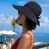 Verano gran ala ancha sombrero de paja mujeres protección UV cola playa sombreros para el sol hueco superior plegable cinta arcos damas panama gorras 220627