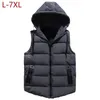 Ankunft Winter Männer Plus Große Größe 7XL Weste Hut Abnehmbare Ärmellose Jacken Warme Parka für Männer Unisex Weste Entladen 201128