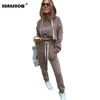 Xuanshow Fashion Women Tracksuit Autumn Zima Nieregularne spodnie z kapturem 2 -częściowe ustawione stroje Conjunto Moleton Feminino T201031