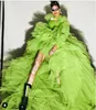 Casual Jurken Neon Groen Puffy Hoog Laag Ruches Tule Prom Jassen Mode Gelaagde Volledige Mouwen Lange Tutu Vrouwen Formele FeestjurkCasual