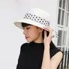 Chapeaux à larges bords soleil de paille pour les femmes élégante casquette Panama avec ruban à pois disquette été voyage en plein air seau chapeau Japon StyleWide WideWide Wend2